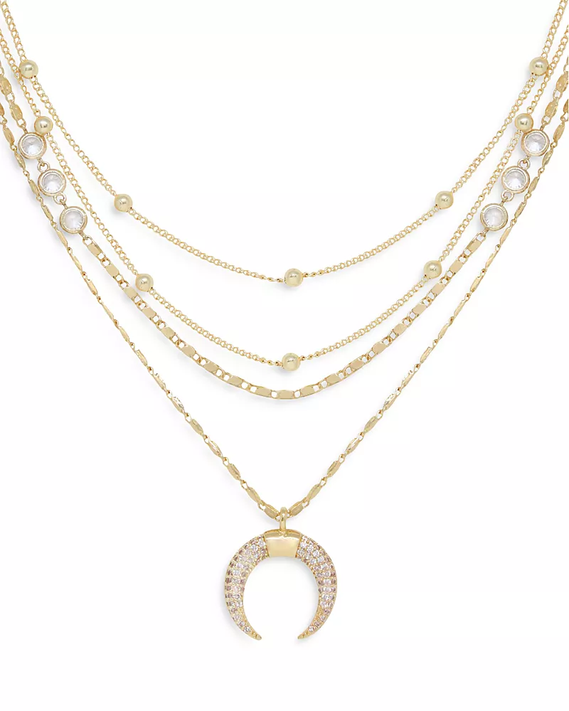 Ettika Layered Chain & Horn Pendant Necklace in 18K Gold Plate, 14
