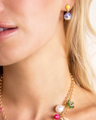 Indigo Floral Drop Earrings in 18K Gold Plate