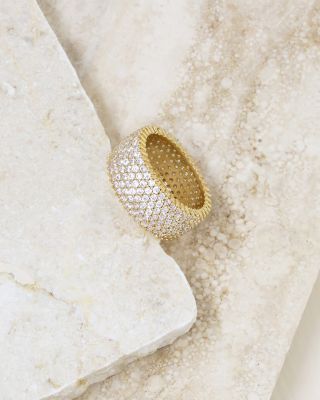 Cubic Zirconia &amp; 18K Gold Plated Thick Band Ring