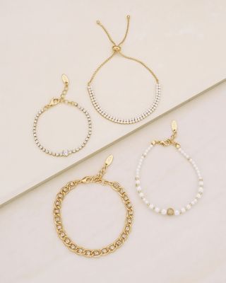 Ultimate Imitation Pearl & Embellished Mixed Bracelets in 18K Gold Plate, Set of 4
