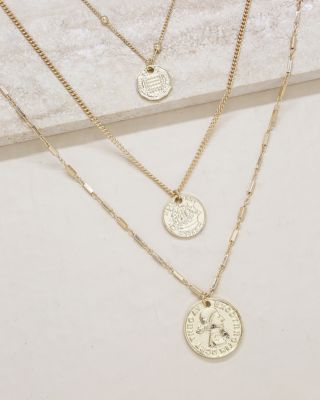 Coin Pendant Necklaces in 18K Gold Plate, Set of 3
