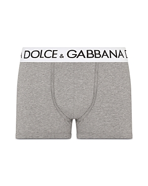 Shop Dolce & Gabbana Cotton Blend Logo Waistband Boxer Briefs In Gray