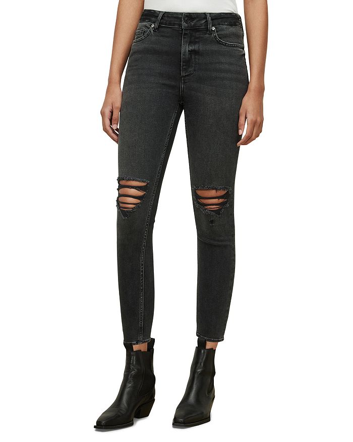 ALLSAINTS Dax Ripped Skinny Jeans in Washed Black | Bloomingdale's