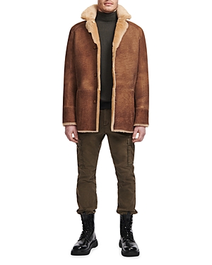 Hiso Reversible Double Face Leather & Shearling Trim Coat In Camel
