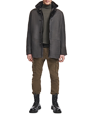Hiso Reversible Double Face Leather & Shearling Trim Coat In Gray