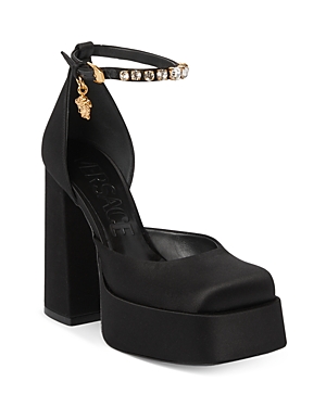 Versace Women's Ankle Strap Platform High Heel Pumps In Black/ Gold