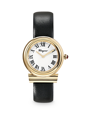 Ferragamo Gancini Watch With Leather Strap, Gold/black In Gold/black