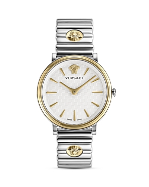 Shop Versace V Circle Logomania Watch, 38mm In White/gold