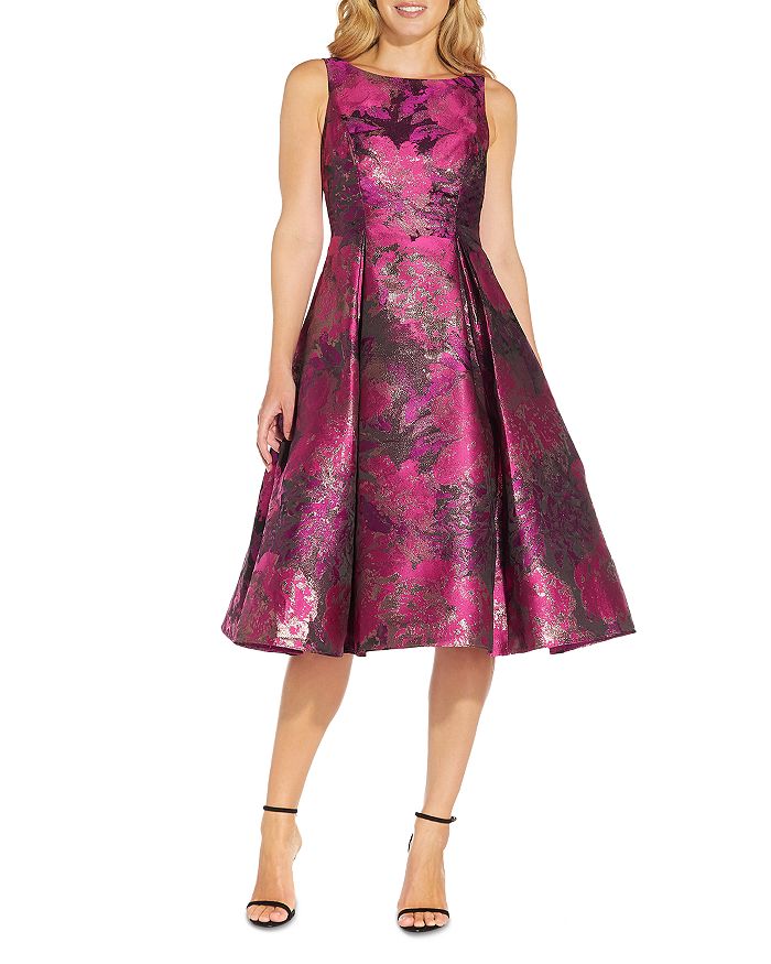 Adrianna Papell Metallic Jacquard Fit & Flare Dress | Bloomingdale's