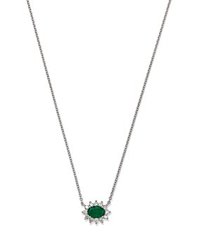 Bloomingdale's - Emerald & Diamond Starburst Pendant Necklace in 18K White Gold, 18" - 100% Exclusive