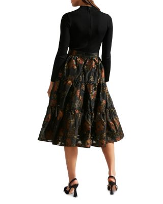 knit bodice dress with tiered midi skirt Ted Baker Audria green wrap maxi dress
