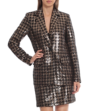 Bagatelle Sequined Houndstooth Relaxed Blazer In Black/gold
