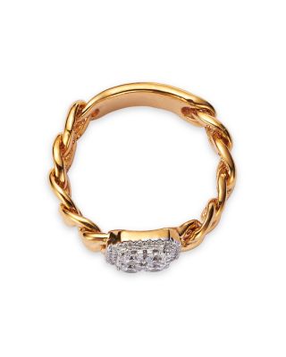 Diamond Halo Cluster Chain Link Ring in 14K Yellow Gold, 0.40 tcw 