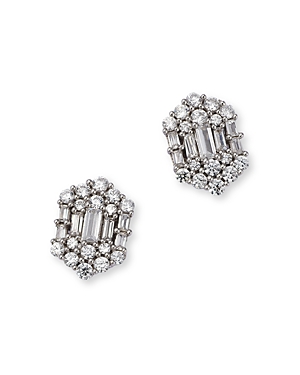 Bloomingdale's Diamond Baguette & Round Mosaic Stud Earrings in 14K White Gold, 0.75 ct. t.w. - 100%
