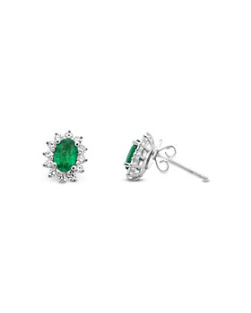 Bloomingdale's - Emerald & Diamond Starburst Stud Earrings in 18K White Gold - 100% Exclusive