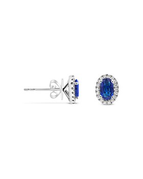 Bloomingdale's - Blue Sapphire & Diamond Oval Halo Stud Earrings in 18K White Gold - 100% Exclusive