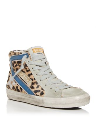 Golden Goose Women's Slide Leopard Print Calf Hair High Top Sneakers ...