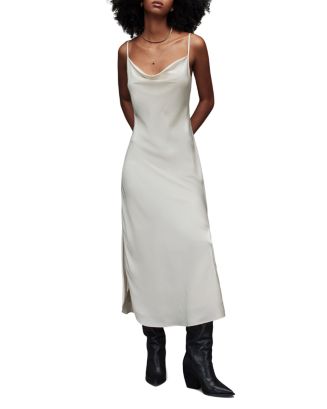 all saints hadley dress green Hadley Metallic Midi Slip Dress DEEP GREEN