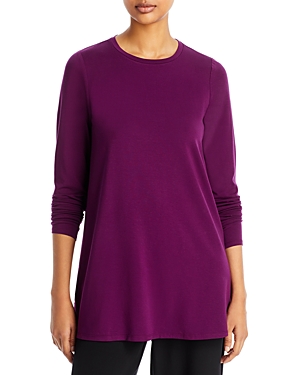 Eileen Fisher Side-slit Crewneck Jersey Tunic In Sweet Plum