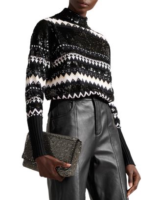 Sale Ted Baker Landra Leather & Jeweled Sweater