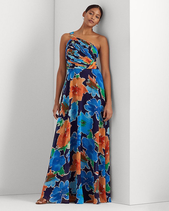 Ralph Lauren One Shoulder Floral Print Georgette Gown | Bloomingdale's