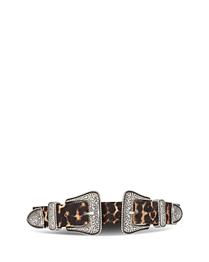 The Kooples Women's Double Buckle Leopard Print Belt In Brown/silver