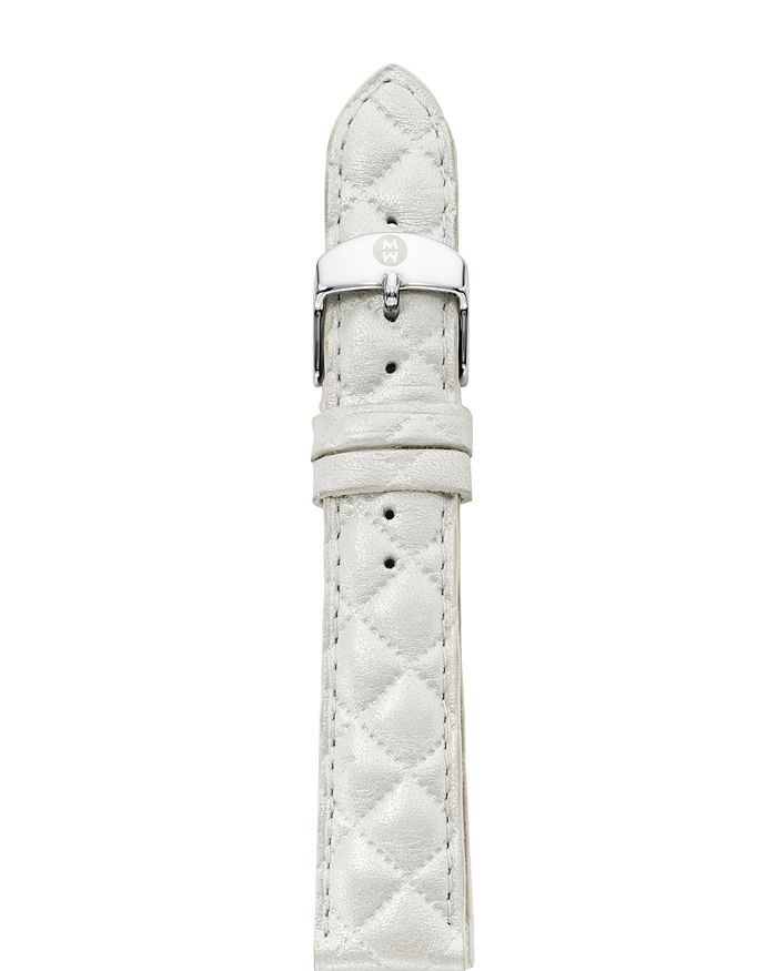 Michele Quilted Leather Watch Strap, 16-18mm In White