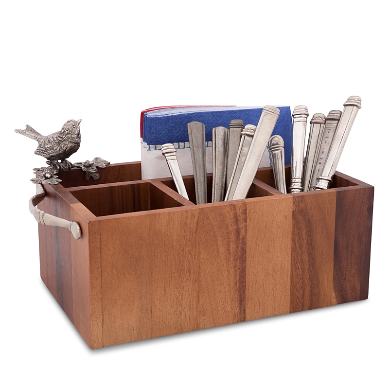 Vagabond House Song Bird Wood Caddy In Pewter