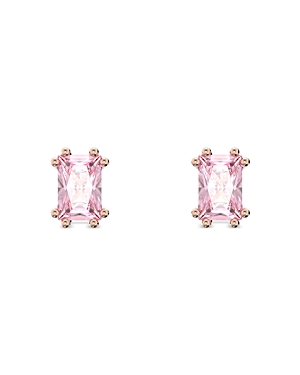 Swarovski Rose Gold-tone Color Cushion-cut Crystal Stud Earrings In Pink/rose Gold