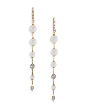 David Yurman - 18K Yellow Gold Cultured Freshwater Pearl & Diamond Pavé Linear Drop Earrings