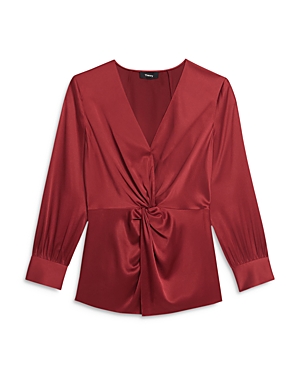 THEORY SILK-BLEND TWIST FRONT BLOUSE