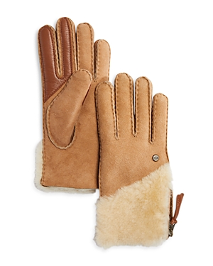 Shop Ugg Shearling Gloves In Brown