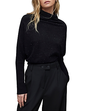Allsaints Orion Metallic Mock Neck Sweater In Black