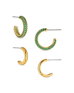 Nadri Pave The Way Hoop Earrings, Set Of 2 In Green/gold