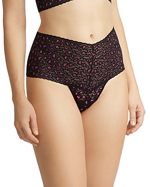 Hanky Panky Cross Dye Leopard Plus Retro Thong In Black/tulip