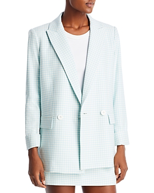 Alice And Olivia Houndstooth-print Justin Roll-cuff Double-breasted Blazer In Julep/ Ecru