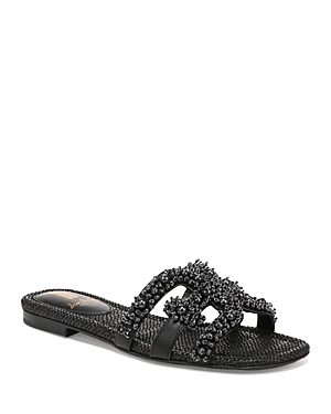 SAM EDELMAN WOMEN'S BAY PERLA SQUARE TOE EMBELLISHED SLIDE SANDALS