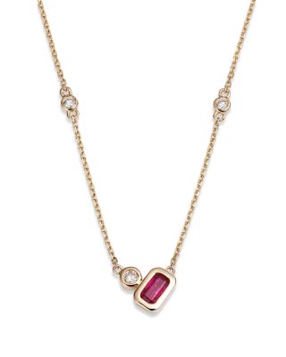 Ruby and Diamond Accent Necklace in 14K Yellow Gold, 18" 