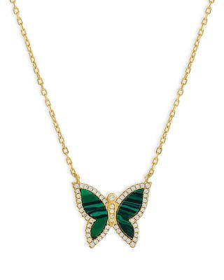 By Adina Eden Pavé Butterfly Inlay Pendant Necklace 14K Gold Plated ...