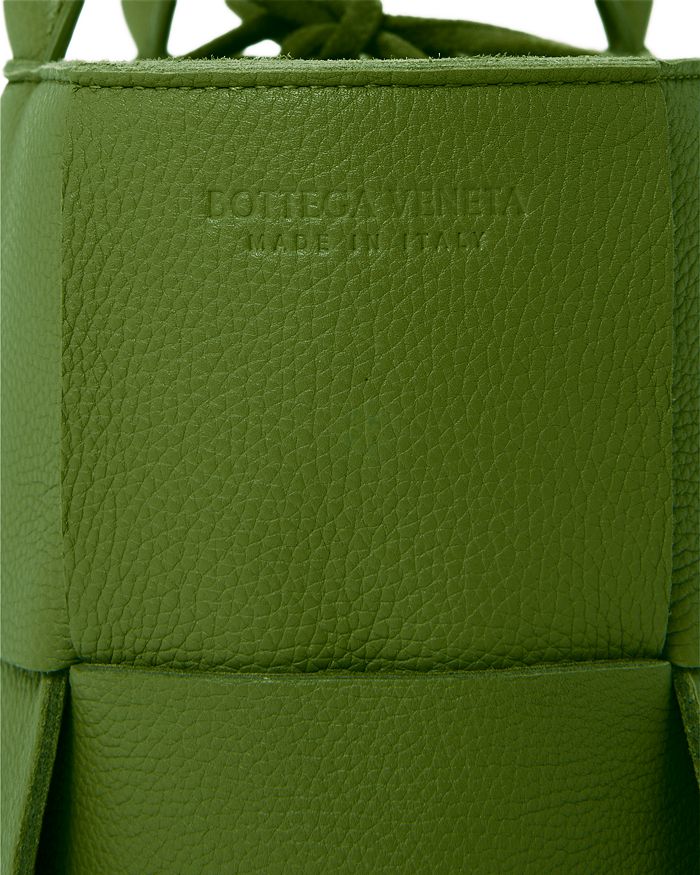 Shop Bottega Veneta Mini Arco Woven Leather Crossbody In Avocado/gold
