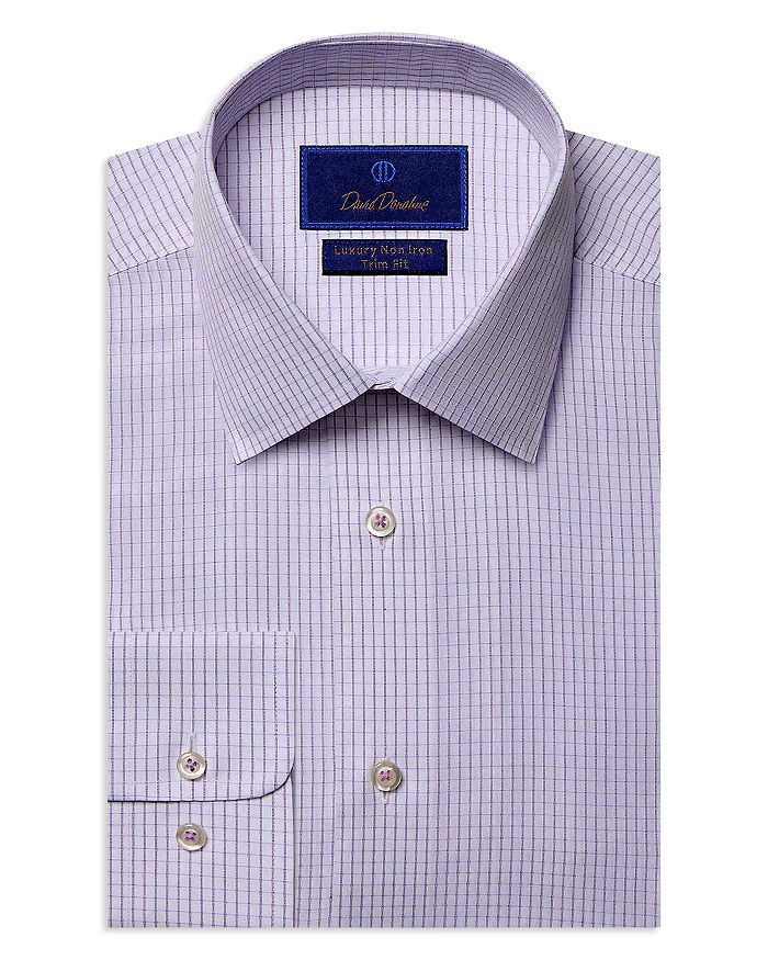 David Donahue Trim Fit Check Luxury Non-Iron Dress Shirt | Bloomingdale's