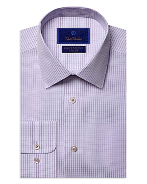David Donahue Trim Fit Check Luxury Non-iron Dress Shirt In White/berry