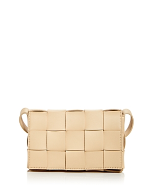 Bottega Veneta Cassette Intreccio Leather Crossbody In Porridge/gold
