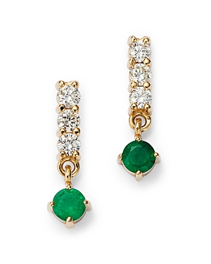 Zoë Chicco 14k Yellow Gold Emerald & Diamond Drop Earrings In Green/white