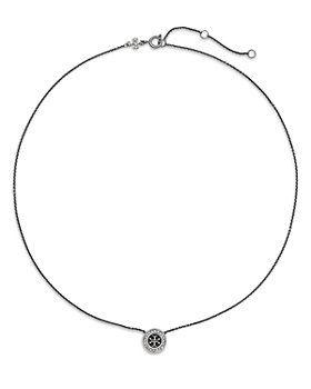 Tory Burch - Kira Pavé Logo Color Circle Pendant Necklace in Silver Plated, 15.8"