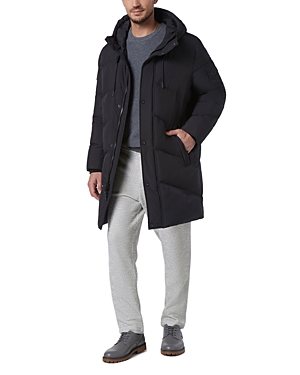 Shop Andrew Marc Sullivan Chevron Quilted Knee Length Parka With Hood In Black