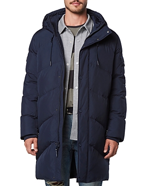 Shop Andrew Marc Sullivan Chevron Quilted Knee Length Parka With Hood In Ink