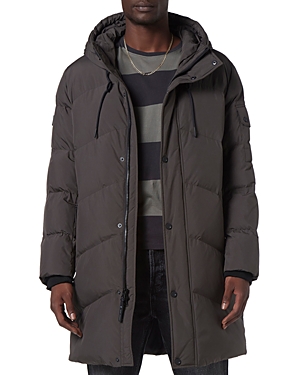 Andrew Marc Sullivan Chevron Quilted Knee Length Parka With Hood In Slate
