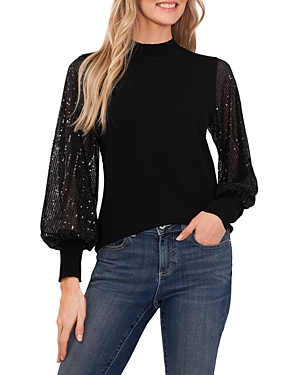 CeCe Sequined Sleeve Sweater