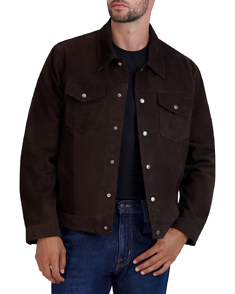 Cole Haan Trucker Suede Jacket In Dark Chocolate
